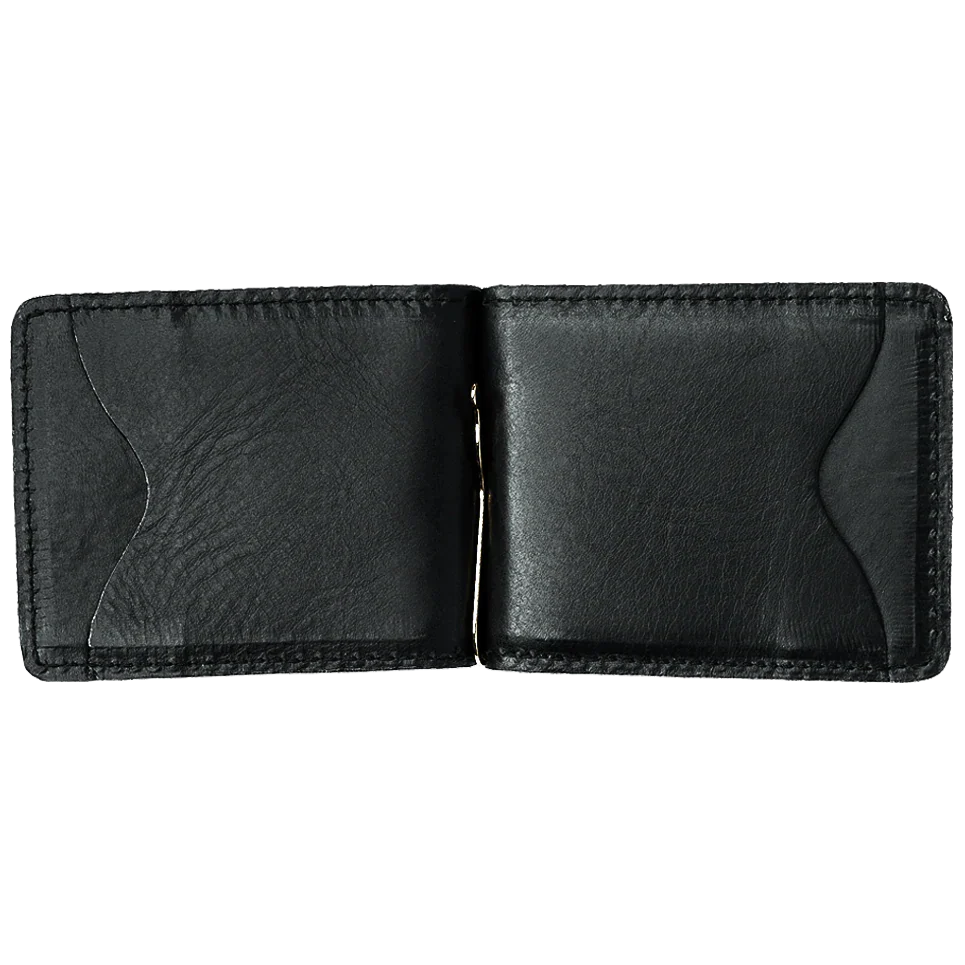 SLIM LEATHER WALLET WITH MONEY CLIP IN BLACK