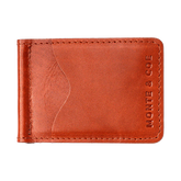SLIM LEATHER WALLET WITH MONEY CLIP IN COGNAC