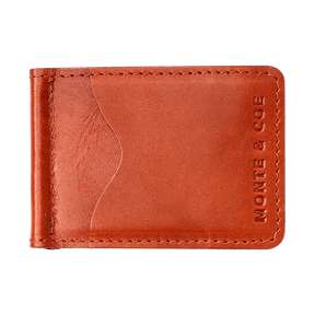 SLIM LEATHER WALLET WITH MONEY CLIP IN COGNAC