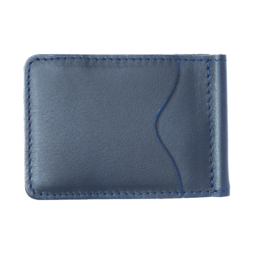 SLIM LEATHER WALLET WITH MONEY CLIP IN NAVY