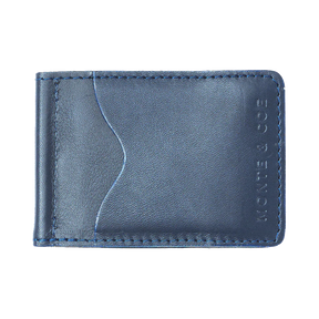 SLIM LEATHER WALLET WITH MONEY CLIP IN NAVY